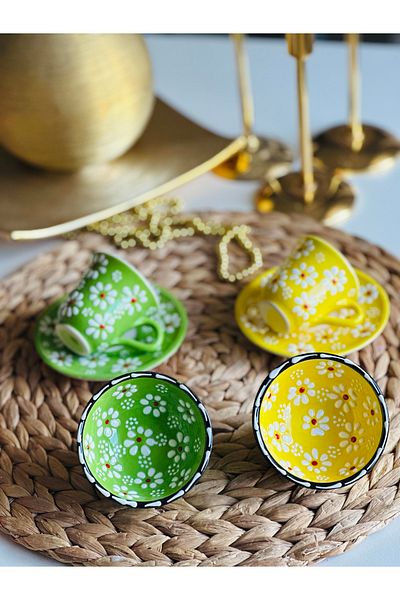 Den Tasarım Hediyelik Mother's Day Special Daisy Flower 2-Person Coffee Cup Set and Bowl