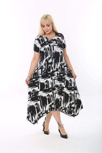 mami butik Ασύμμετρη φούστα μεγάλου μεγέθους με κοντό μανίκι από βισκόζη χτενισμένο βαμβάκι Κομψό άνετο καλοκαιρινό φόρεμα