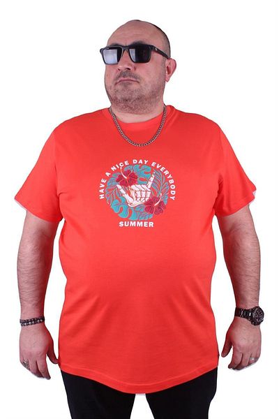 MocGrande Ανδρικό μπλουζάκι μεγάλου μεγέθους - Crew Neck, Summer 23119 Pomegranate Flower