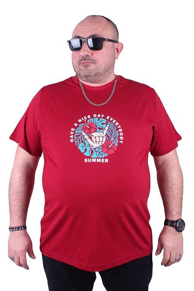 MocGrande Tricou Bărbați Mărime Plus Decolteu Vară 23119 Roșu Claret
