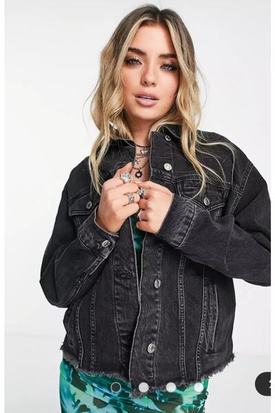 Hepsibitarz Kadın Siyah Yıkama Thopshop Jeans Denim Kot Orjinal Ceket