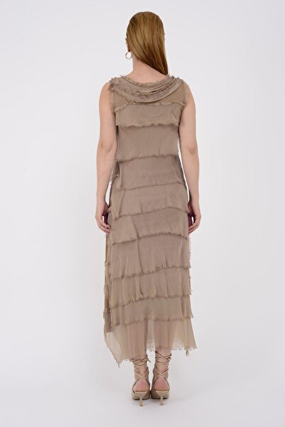 Bohem Stil Μεταξωτό φόρεμα 2 μεγεθών Camel Italian Layer - φαίνεται λεπτό