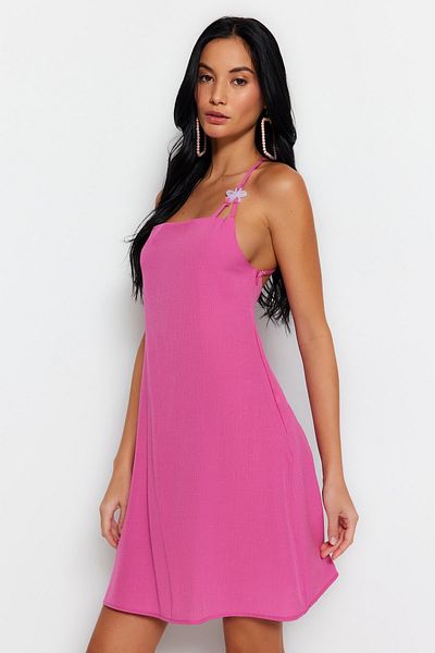 Trendyol Collection Ροζ Μίνι υφαντό φόρεμα παραλίας TBESS23EL00178