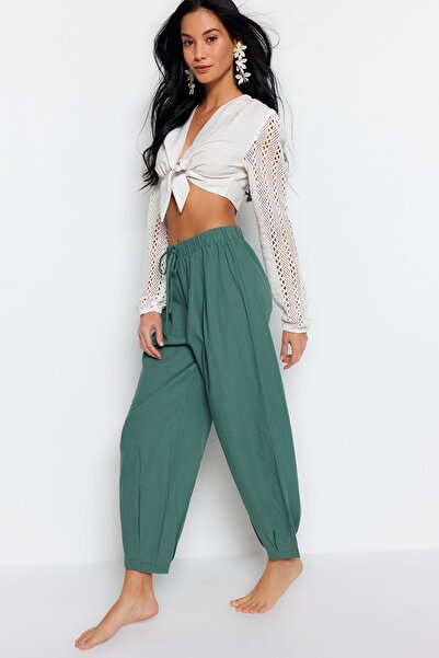 Trendyol Collection Khaki gewebte Hose aus 100 % Baumwolle TBESS23PL00015