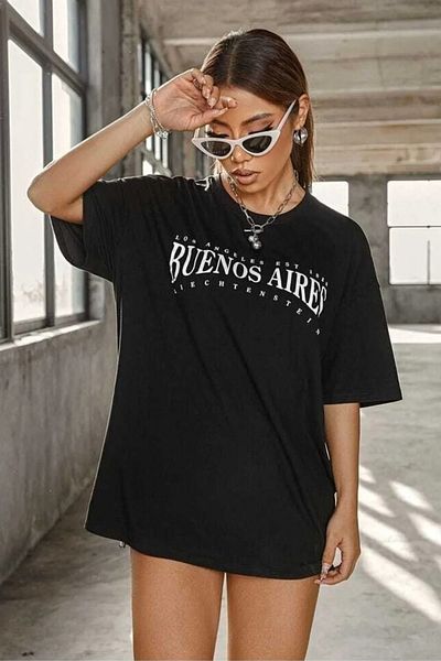 MODAGEN Women's Black Buenos Aires Printed T-shirt