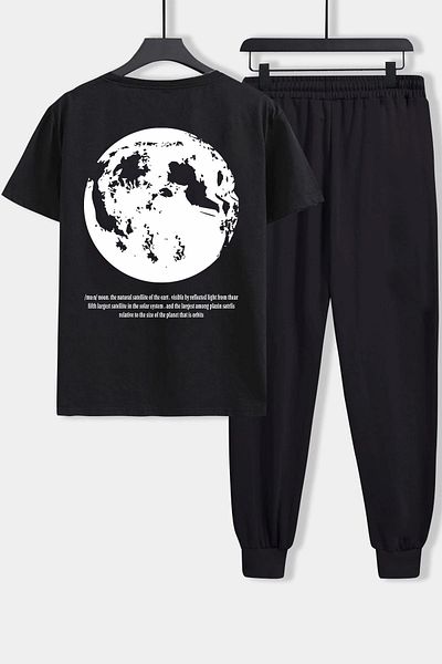 Trend Sizde Σετ φόρμας Unisex The Moon Printed Top Bottom