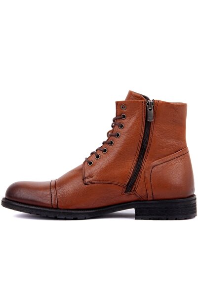 SailLakers - Ανδρικές μπότες με δερμάτινο φερμουάρ Tan 102-3507-B-1