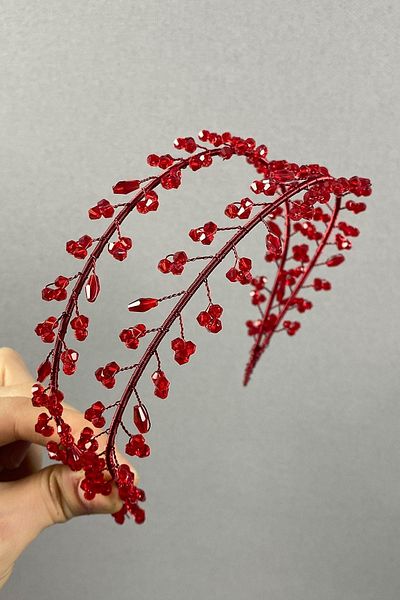 Hobigram New Season Bridal Accessory Red Crystal Stone Handmade Maria Model Henna and Bridal Crown