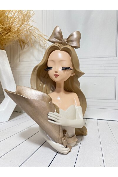 biomaxi plus Buket Tutan Kiz Uzun Sacli Kirpikli Tasarim Biblo Krem Ev Dekora...