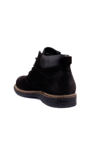 SailLakers - Μαύρες δερμάτινες ανδρικές μπότες με κορδόνια Nubuck 102-3824-21750