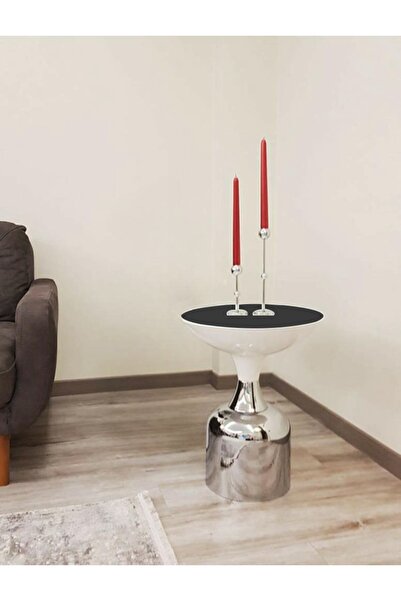 evdeniste Olympos Dekoratif Parlak Beyaz Kısa Model Krom Sehpa 50 Cm