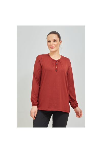 Fresh&Moda Women's Brick Sleeve Elastic Lycra Mother's Combed Cotton Blouse