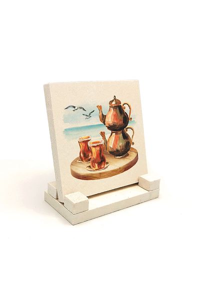 Sadrazam Istanbul - Tea Printed Natural Stone Table Top