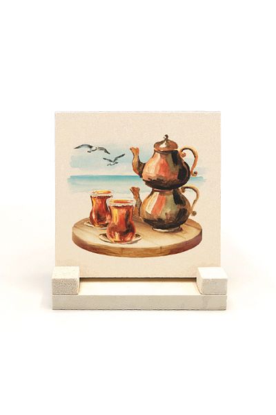 Sadrazam Istanbul - Tea Printed Natural Stone Table Top