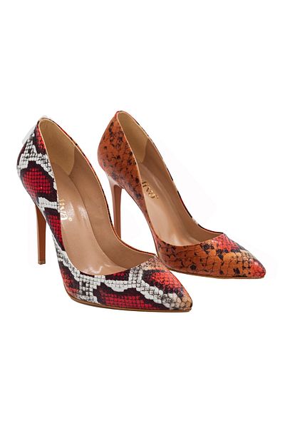 MADİVA Orange Colored Snake Patterned 10 cm Heeled Stiletto