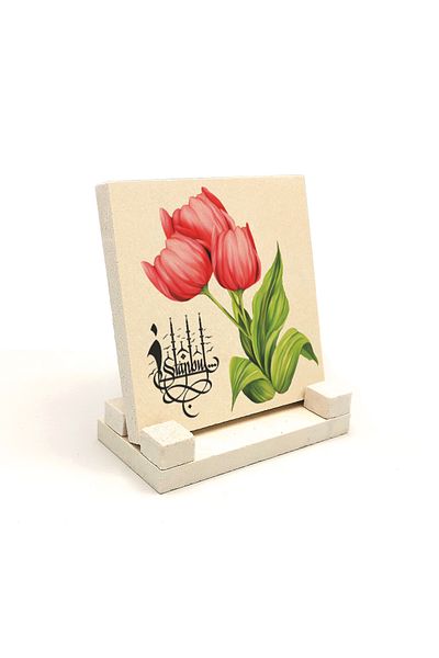 Sadrazam Istanbul Tulip Printed Natural Stone Desktop 10x10 Krt-69