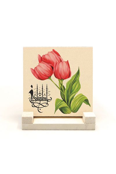 Sadrazam Istanbul Tulip Printed Natural Stone Desktop 10x10 Krt-69