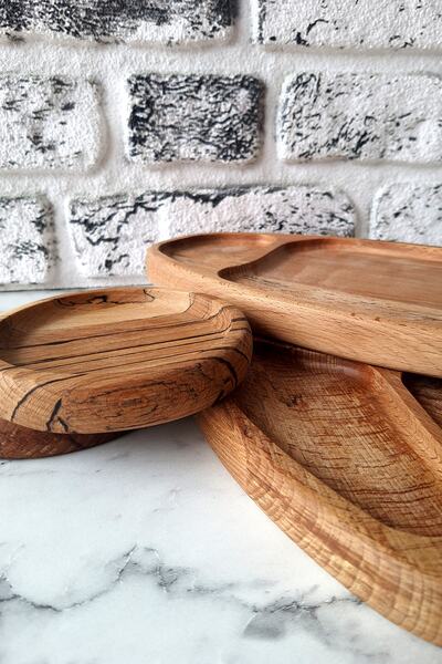 SürLaz 4 Parça Çerezlik Kahvaltılık Sunum Tabağı Ahşap Dekoratif Tabak