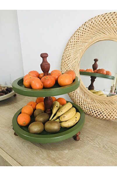 renklifircahobi Renkli Fırça Ahşap Sunumluk 2 Katlı 3 Ayaklı