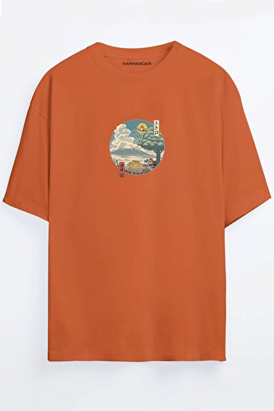 Harmandar Tricou oversize unisex portocaliu cu imprimeu Totoro Anime