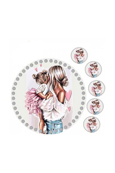 GRAFİLLİ DESİGN 31 سم لوحة قاعدة صينية خشبية محبوكة مطبوعة للأم والابنة 5 قطع 10 سم مطبوعة تحت الكوب