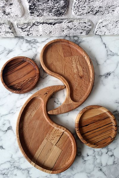 SürLaz Snack Serving Plate 4 Piece Set Breakfast Bowl Beech