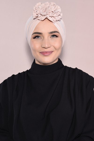 Ns nowascarf Rose Drawstring Double-Sided Hijab Bone Beige