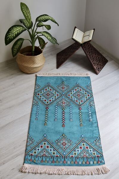 Bilenler Kilim Desenli Astarlı Lüks Seccade S1020 Turkuaz