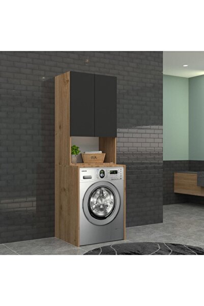 triomodül Çamaşır Makinası Dolabı - 65 Cm - 2'li Set - Meşe - Sm Fırtına Gri