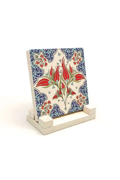 Sadrazam Ottoman Iznik Tile Pattern Printed Natural Stone Tabletop