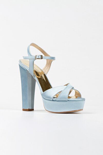 Çnr&Dvs Bebe Mavisi Saten Klasik Ayakkabı Kalın Topuklu Kadın Abiye Ayakkabı Cnr93056a