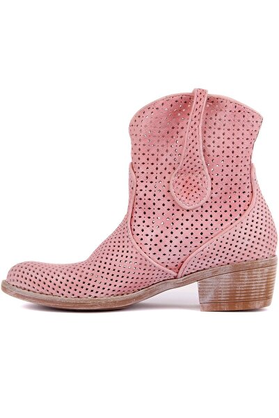 SailLakers - Ροζ δερμάτινες γυναικείες καλοκαιρινές μπότες χωρίς φερμουάρ 105-2596-VENUS