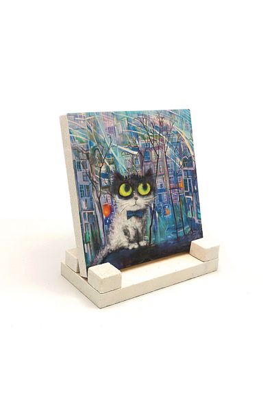Sadrazam Istanbul Cat Printed Natural Stone Tabletop