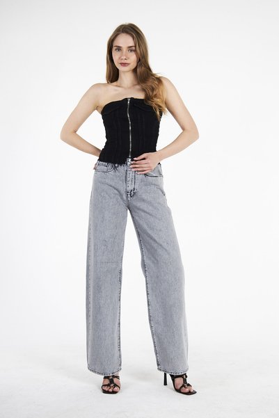 CRC JEANS Noua colecție Crop cu fermoar și detaliu din cauciuc pe spate