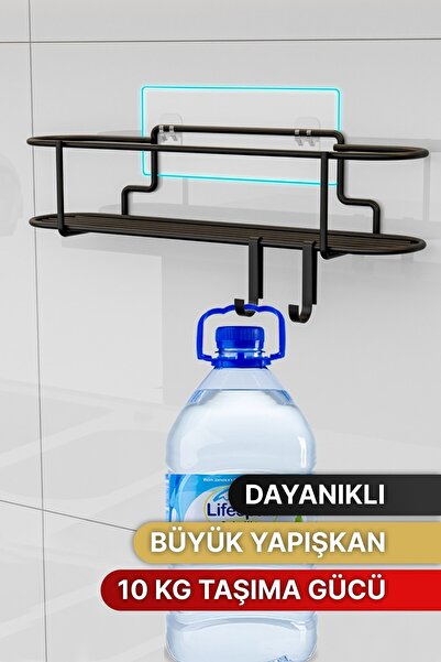 Bino Spice Rack Luxury Metal Black Kitchen Shelf Bathroom Shelf with Adhesive Hooks Design Salt Shaker Hanger