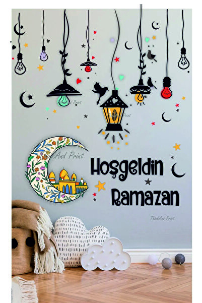 Tekin Store Hoşgeldin Ramazan Renkli Fener Sarkıt Cam Duvar Dekorasyon Sticker Seti