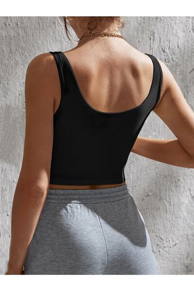 Liona Women's Square Neck Black Slim Fit Crop Top Blouse