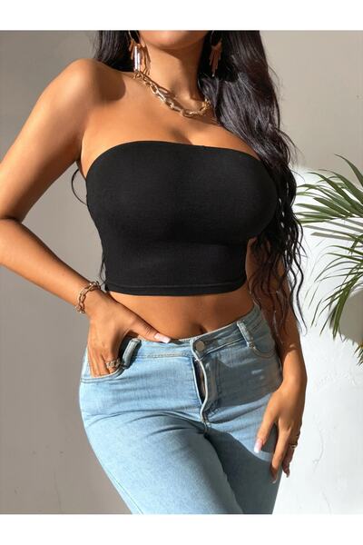 Liona Women's Black Strapless Crop Top Blouse