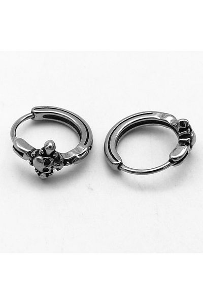 Viking Skull Design Gothic Design Ring Snap 316l Steel Men's Earrings