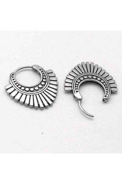 Viking Aztec Design Big Hoop Drop Design Vintage Snap-on 316l Steel Men's Earrings