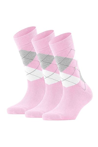 Burlington Damen Socken 3er Pack - Queen, Kurzstrümpfe, Baumwolle, Rautenmuster, Logoemblem