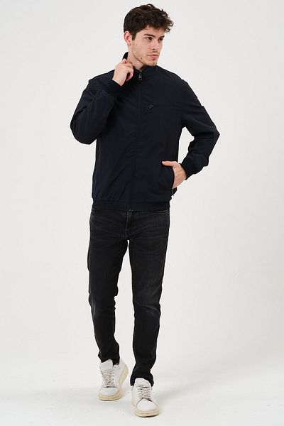 PIQUE Ανδρικό παλτό Monza Navy Blue με φερμουάρ, διχτυωτό ριγέ, λεπτομερές ανοιξιάτικο παλτό