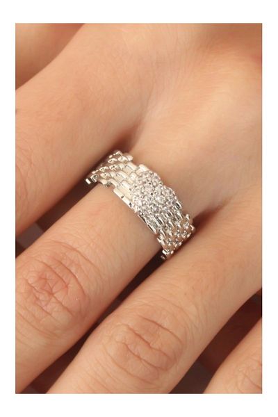Clariss Silver Color Zircon Stone Heart Adjustable Women's Ring - Bj-Byk2412