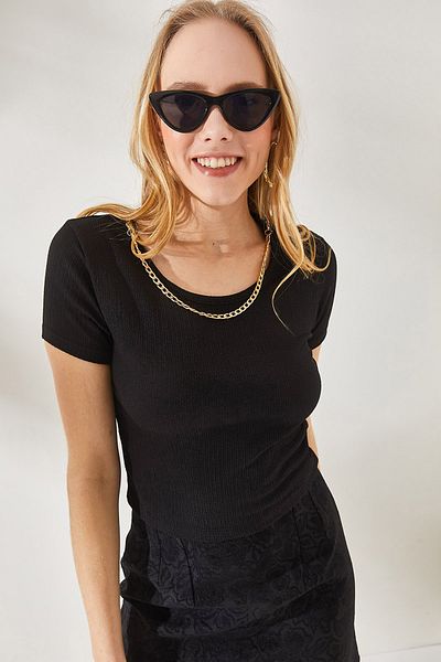 Olalook Γυναικείο μαύρο κολιέ με ανάγλυφη Crop μπλούζα BLZ-19002219