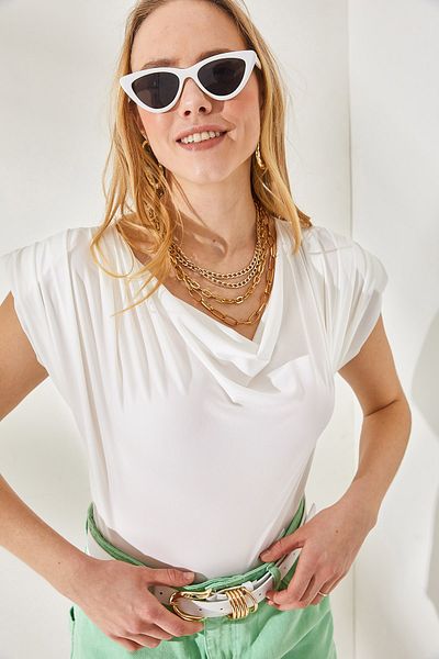 Olalook Dámská bílá halenka s vycpaným límečkem BLZ-19002217