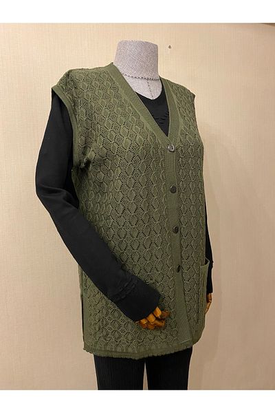 TEK Seasonal Mercerized Diamond Patterned Mother's Vest / Khaki Green