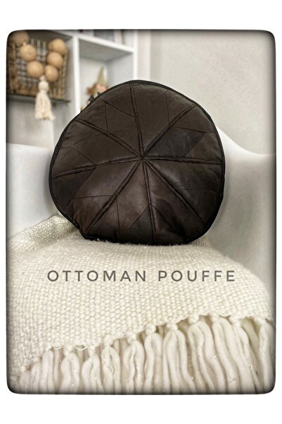 Canarı Hobi El Yapımı Deri Orijinal Bohem Ottoman Puf Yer Minderi 40cm