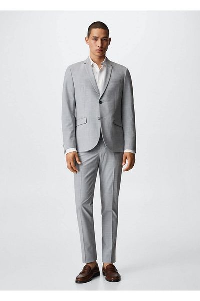 MANGO Man Super Slim Fitted Checkered Blazer Jacket