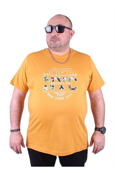 Starbattal Μπλουζάκι με λαιμόκοψη με μουστάρδα Plus Size - Nyc 23115