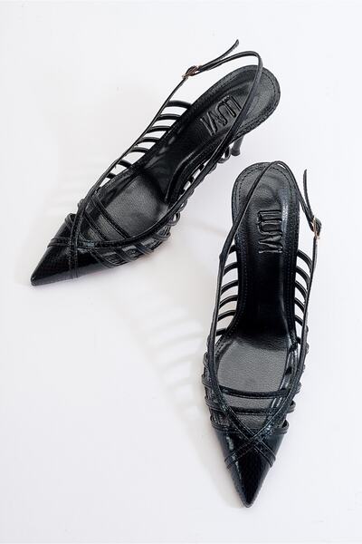 LuviShoes Gesto Black Patterned Women's High Heel Shoes